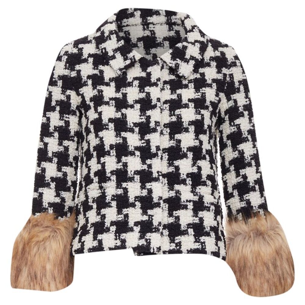 Valentino Mossi Faux Fur Houndstooth tweed jacket